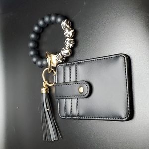 Black and White Leopard Tassel Key Ring Wallet